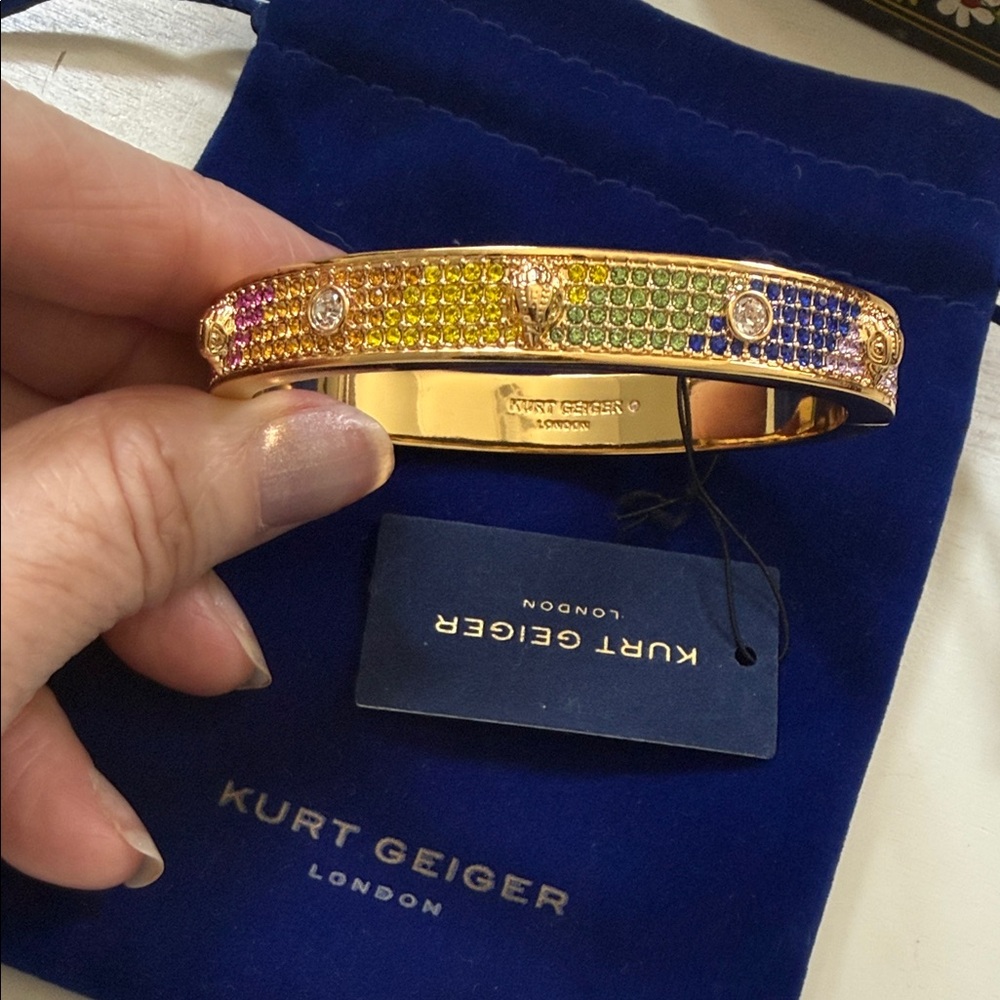Kurt Geiger Gold-tone Rainbow Crystal Pavé Bangle